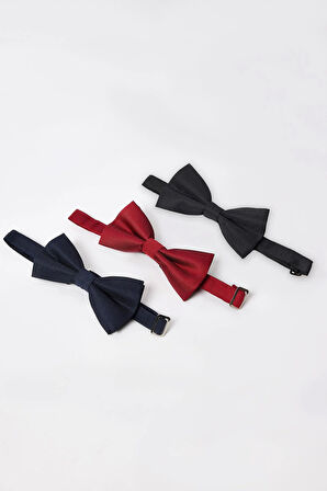 3'lü Paket Armürlü Siyah-Kırmızı-Lacivert Erkek Papyon