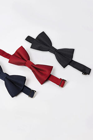 3'lü Paket Armürlü Siyah-Kırmızı-Lacivert Erkek Papyon