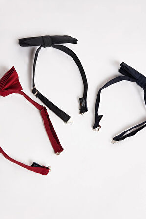 3'lü Paket Armürlü Siyah-Kırmızı-Lacivert Erkek Papyon