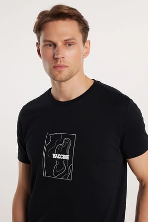 Erkek Slim Fit Dar Kesim %100 Pamuk Yumuşak Dokulu Baskılı Siyah Bisiklet Yaka Tişört