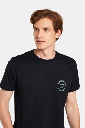  Erkek Slim Fit Dar Kesim %100 Pamuk Yumuşak Dokulu Baskılı Siyah Bisiklet Yaka Tişört