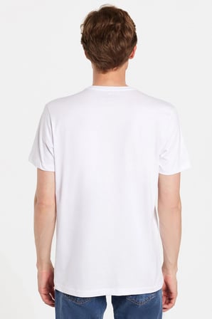 Erkek Slim Fit Dar Kesim %100 Pamuk Yumuşak Dokulu Baskılı Beyaz Bisiklet Yaka Tişört
