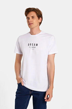 Erkek Slim Fit Dar Kesim %100 Pamuk Yumuşak Dokulu Baskılı Siyah Bisiklet Yaka Tişört