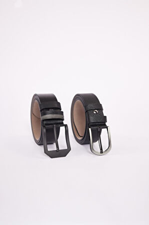 Erkek 2'li Set 3,5 Cm Klasik 4 Cm Spor Siyah Kemer
