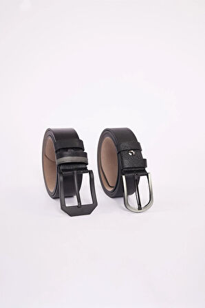 Erkek 2'li Set 3,5 Cm Klasik 4 Cm Spor Siyah Kemer