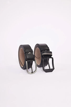 Erkek 2'li Set 3,5 Cm Klasik 4 Cm Spor Siyah Kemer