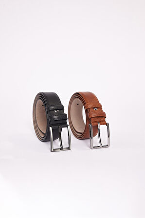 Erkek 2'li Set 3,5 Cm Klasik Siyah 3,5 Cm Klasik Kahverengi Kemer