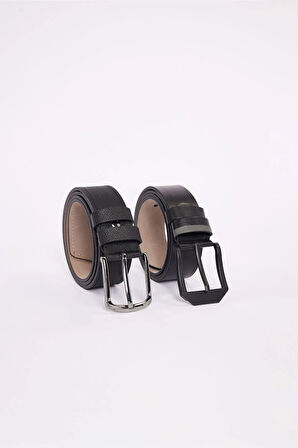 Erkek 2'li Set 4 Cm Spor Siyah Kemer
