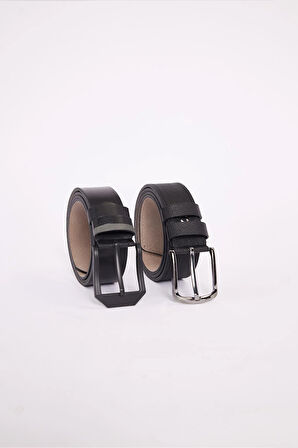 Erkek 2'li Set 4 Cm Spor Siyah Kemer
