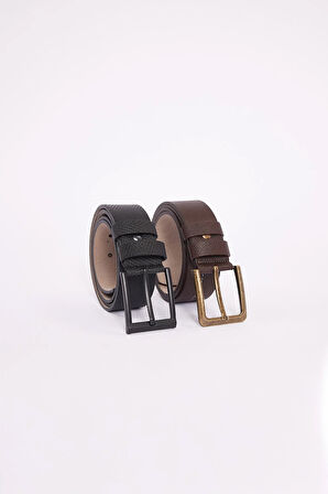 Erkek 2'li Set 4 Cm Kahverengi 4 Cm Siyah Spor Kemer