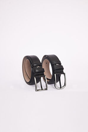 Erkek 2'li Set 3,5 Cm Klasik Siyah Kemer