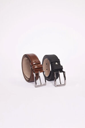 Erkek 2'li Set 3,5 Cm Klasik Siyah 3,5 Cm Klasik Kahverengi Kemer