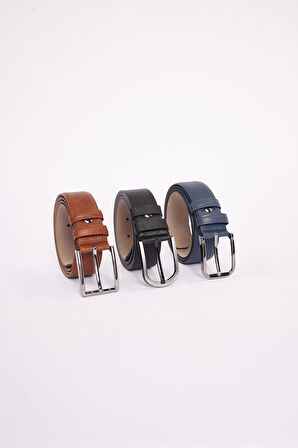 Erkek 3'lü Set 3,5 Cm Klasik Siyah-Kahverengi-Lacivert Kemer