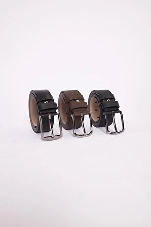 Erkek 3'lü Set 4 Cm Spor Siyah-Kahverengi-Lacivert Kemer