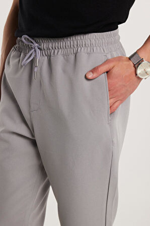 Erkek Beli Lastikli Bağcıklı Jogger Gri Pantolon Rahat Kesim Yan Cepli
