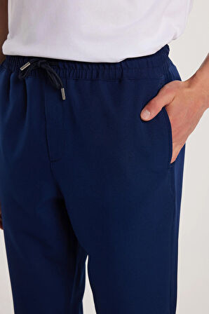 Erkek Beli Lastikli Bağcıklı Jogger Lacivert Pantolon Rahat Kesim Yan Cepli