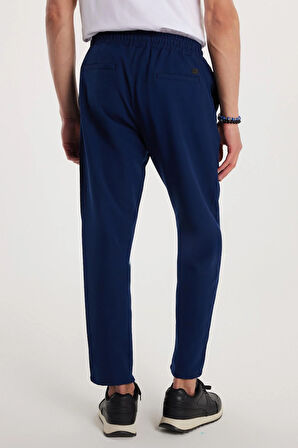 Erkek Beli Lastikli Bağcıklı Jogger Lacivert Pantolon Rahat Kesim Yan Cepli