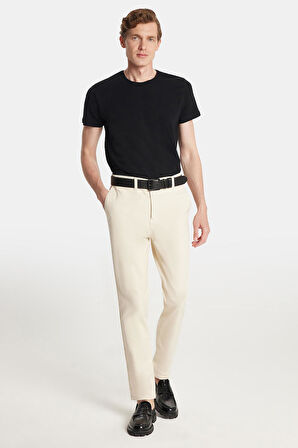 Erkek Regular Fit Chino Esnek Yandan Cepli Önü Fermuarlı Pamuklu Dokulu Taş Pantolon