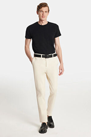 Erkek Regular Fit Chino Esnek Yandan Cepli Önü Fermuarlı Pamuklu Dokulu Taş Pantolon