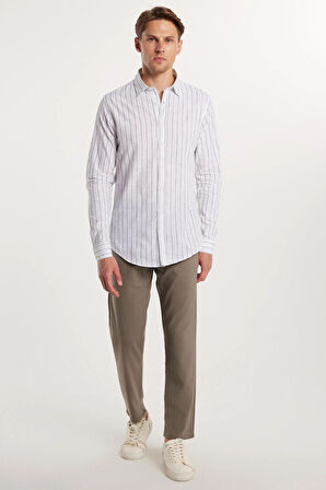 Erkek Esnek Yan Cepli Bilek Boy Canvas Kesim Açık Haki Pantolon