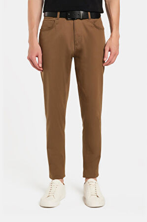 Erkek Regular Fit Rahat Kesim Kanvas Kahverengi Pantolon