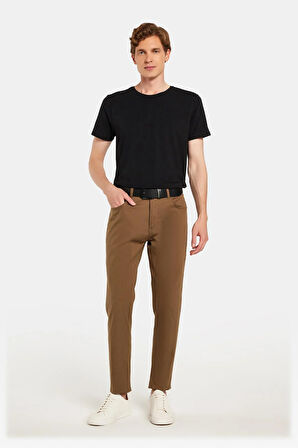 Erkek Regular Fit Rahat Kesim Kanvas Kahverengi Pantolon