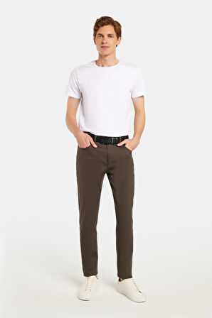 Erkek Regular Fit Rahat Kesim Kanvas Haki Pantolon