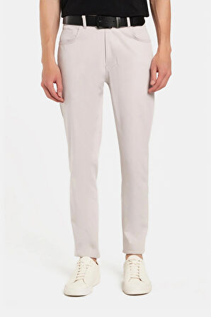 Erkek Regular Fit Rahat Kesim Kanvas Kırık Beyaz Pantolon