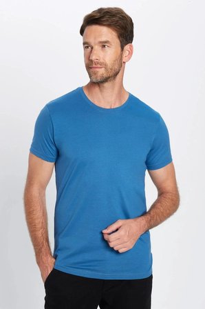 Unisex 5'li Pkt Siyah-Beyaz-Lacivert-Vizon-Mavi Slim Fit Dar Kesim %100 Pamuk Bisiklet Yaka Tişört