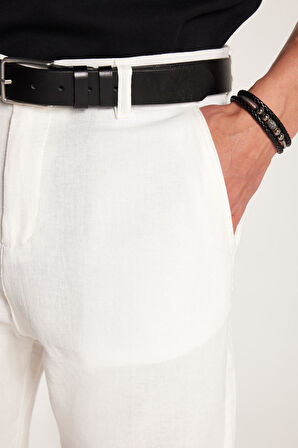 Erkek Regular Rahat Kesim Yandan Cepli Fermuarlı Bermuda Beyaz Şort