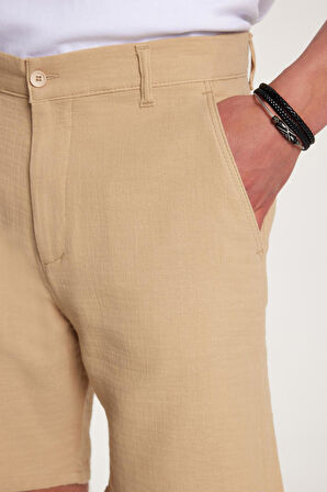 Erkek Regular Rahat Kesim Yandan Cepli Fermuarlı Bermuda Şort