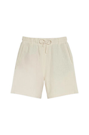 Erkek Regular Rahat Kesim Beli Lastikli ve Kordonlu Yandan Cepli Bej Bermuda Şort