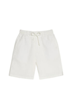 Erkek Regular Rahat Kesim Beli Lastikli ve Kordonlu Yandan Cepli Ekru Bermuda Şort