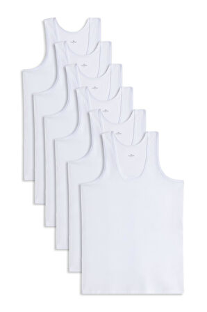 6 Adet Compact Penye Beyaz Erkek Atlet %100 Pamuk Standart Fit Normal Kesim 6'lı Paket