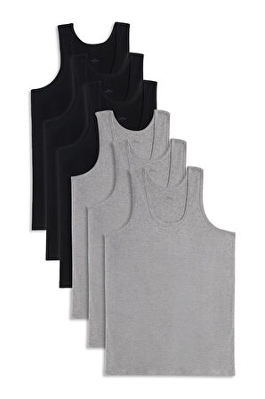 6 Adet Compact Penye Siyah-Gri Erkek Atlet Pamuklu Standart Fit Normal Kesim 6'lı Paket