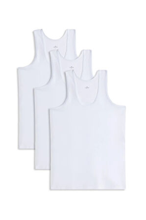 3 Adet Compact Penye Beyaz Erkek Atlet %100 Pamuk Standart Fit Normal Kesim 3'lü Paket