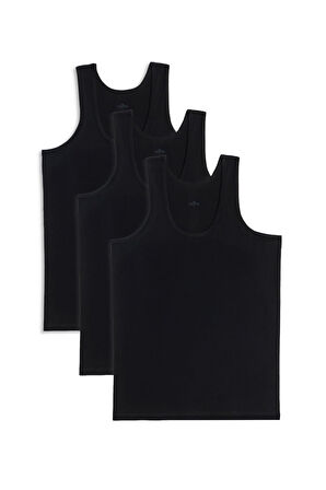 3 Adet Compact Penye Siyah Erkek Atlet %100 Pamuk Standart Fit Normal Kesim 3'lü Paket
