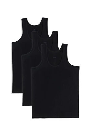 3 Adet Compact Penye Siyah Erkek Atlet %100 Pamuk Standart Fit Normal Kesim 3'lü Paket