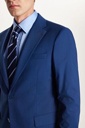 Erkek Slim Fit Mono Yaka Likralı Esnek Kumaş İndigo Takım Elbise