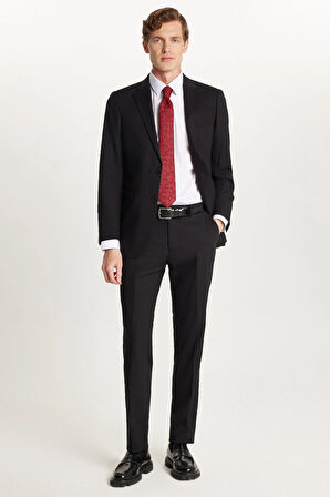 Erkek Slim Fit Mono Yaka Likralı Esnek Kumaş Siyah Takım Elbise