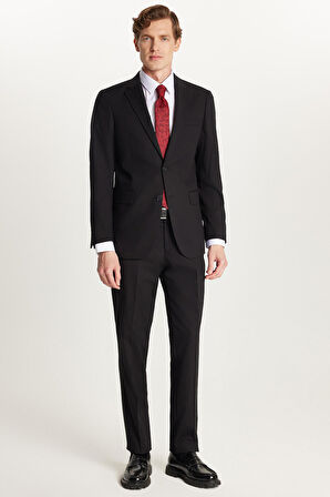 Erkek Slim Fit Mono Yaka Likralı Esnek Kumaş Siyah Takım Elbise