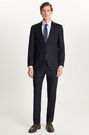 Erkek Slim Fit Mono Yaka Likralı Esnek Kumaş Lacivert Takım Elbise