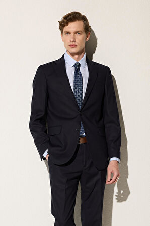 Erkek Slim Fit Mono Yaka Likralı Esnek Kumaş Lacivert Takım Elbise