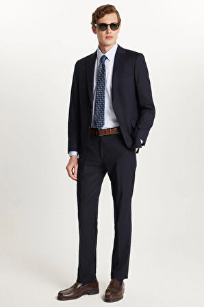 Erkek Slim Fit Mono Yaka Likralı Esnek Kumaş Lacivert Takım Elbise