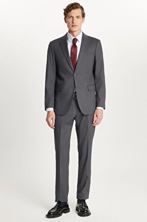 Erkek Slim Fit Mono Yaka Likralı Esnek Kumaş Füme Takım Elbise