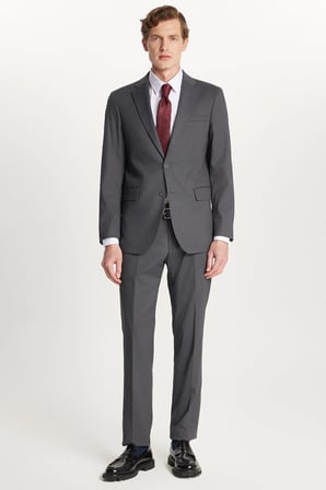 Erkek Slim Fit Mono Yaka Likralı Esnek Kumaş Füme Takım Elbise