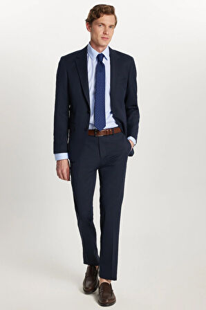 Erkek Regular Fit Lacivert Esnek Likralı Kumaş Mono Yaka Kapaklı Cepli Takım Elbise