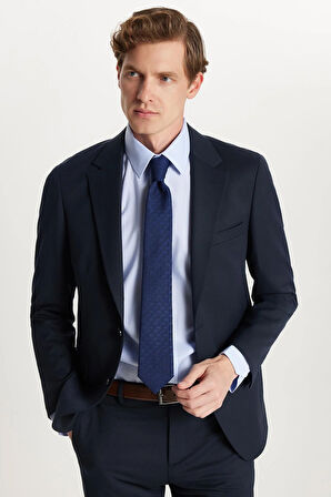 Erkek Regular Fit Lacivert Esnek Likralı Kumaş Mono Yaka Kapaklı Cepli Takım Elbise