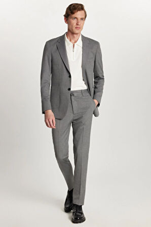 Erkek Regular Fit Antrasit Esnek Likralı Kumaş Mono Yaka Torba Cepli Takım Elbise