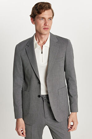 Erkek Regular Fit Antrasit Esnek Likralı Kumaş Mono Yaka Torba Cepli Takım Elbise